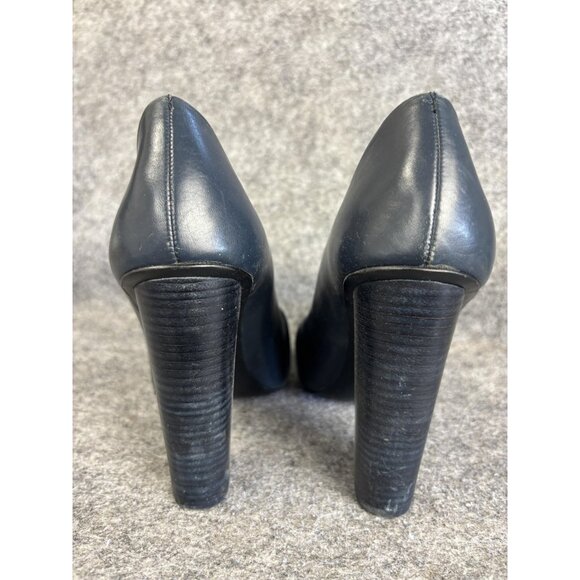 Tory Burch Shoes Womens Size 7.5 Navy Block Heel Loafer Pumps Pointed Toe Suede - Picture 6 of 9